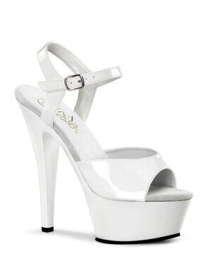 Pleaser Kiss 209 Platform Stiletto Heels - White Patent